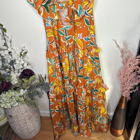 LA DOUBLEJ Scarlett Floral Tiered Maxi Dress Lily Orange Floral Sz XL {KK21} - Picture 11 of 14